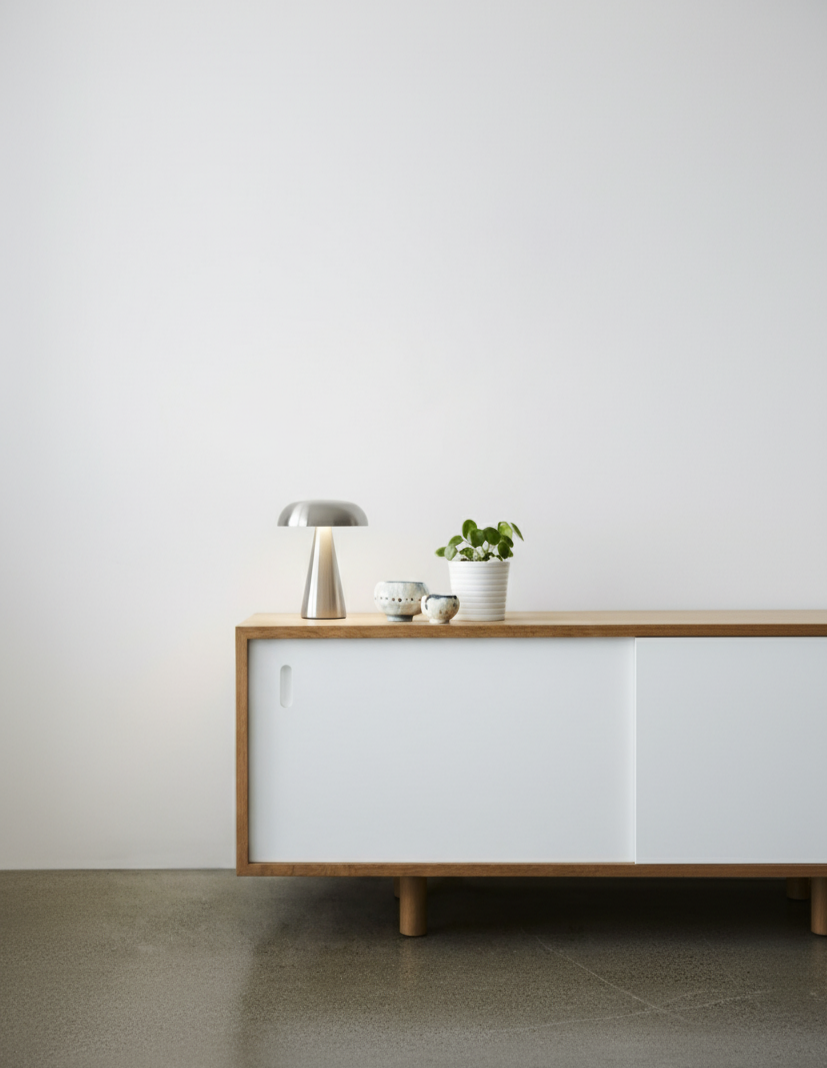 Lampara retro en mueble tv